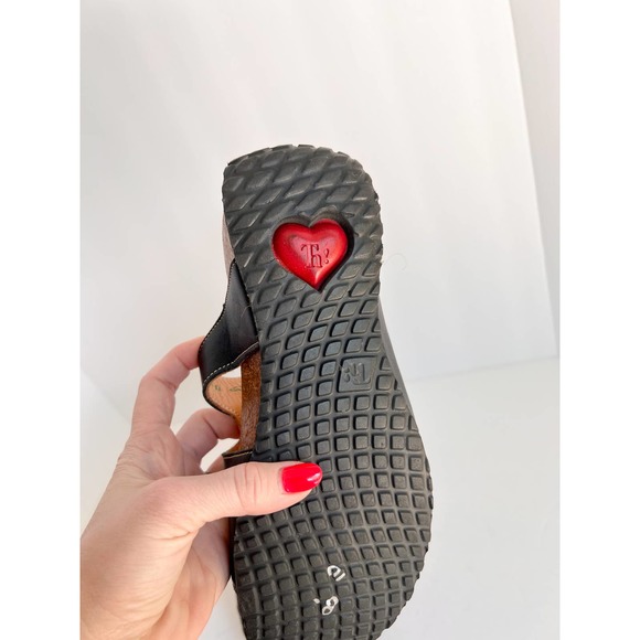 THINK! Women's Black Nappa Leather Cork Wedge Mizzi Slide Sandals size 36/US 5 - Picture 8 of 9